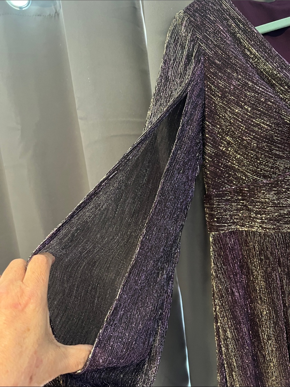 R & M Richards Purple and Gold Metallic Long Sleeve Maxi Dress - Picture 4 of 9